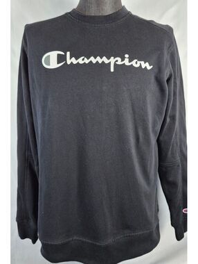 Champion Men’s Medium Black Script Logo Crewneck Sweatshirt